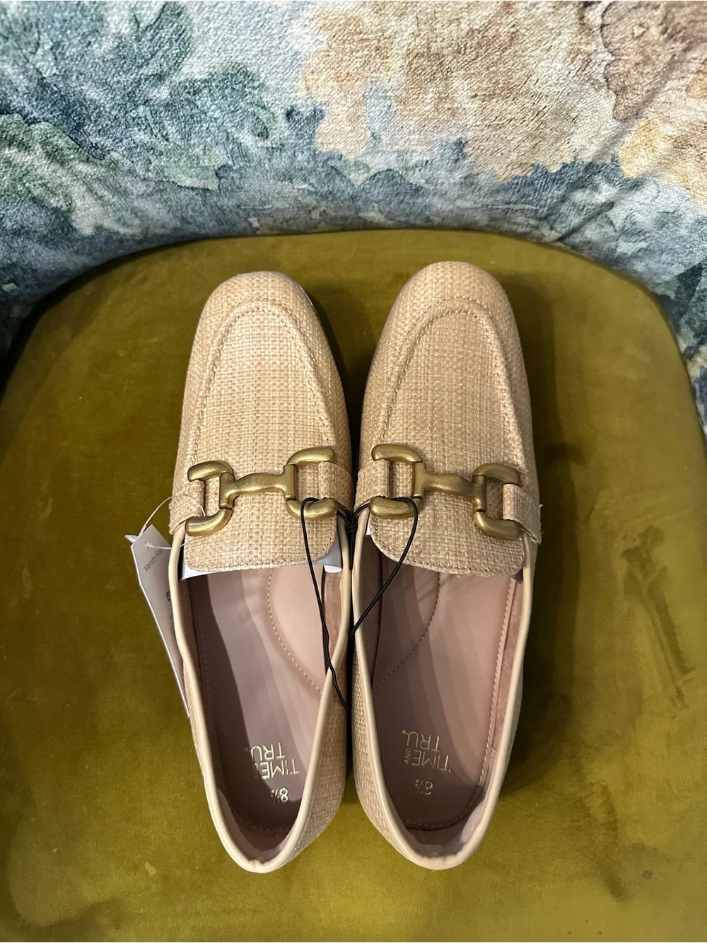 Womens raffia Loafer with Gold  Accent